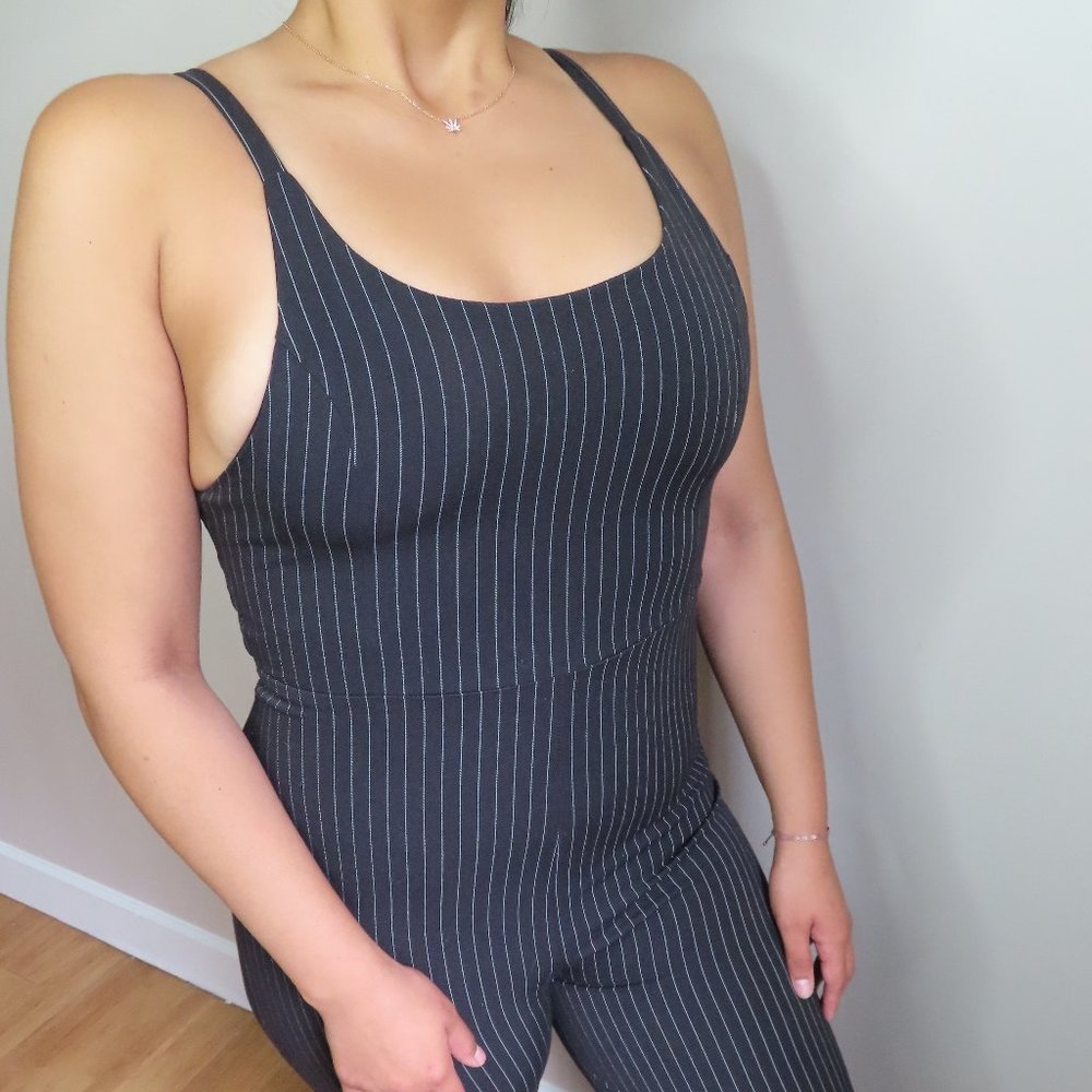 Black Pinstriped Jumpsuit